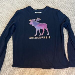 Abercrombie & Fitch Navy Long-Sleeve Tee with Purple and Pink Moose Graphic
